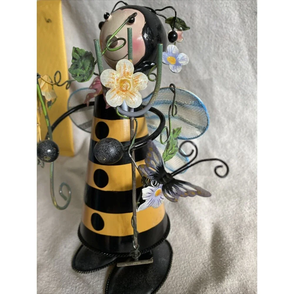Vintage Metal Bumble Bee Garden Bobble Head Figure 11”